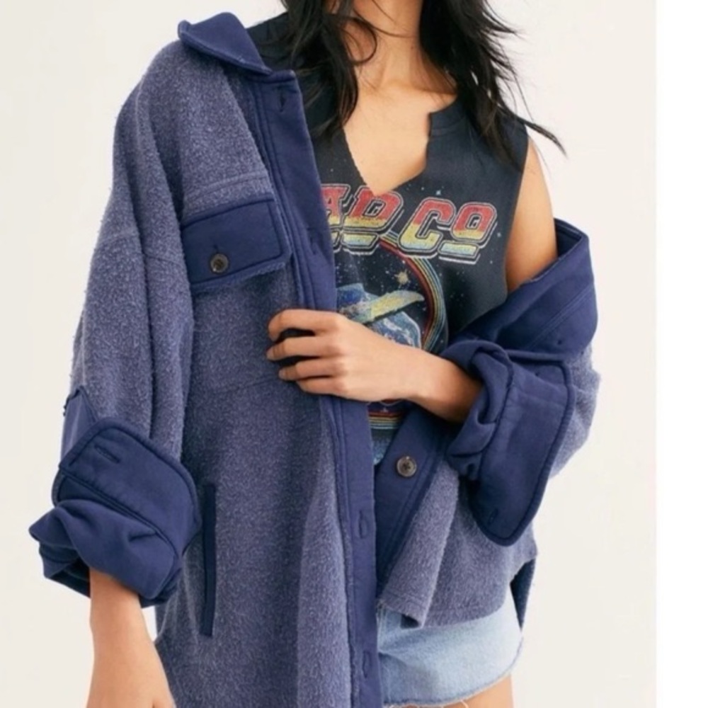 Free People Button Front Blue Ruby Jacket - image 3
